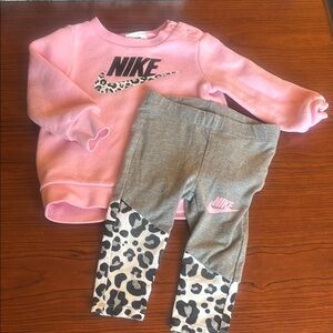 Nike Kids Pink and Gray Leopard Print Sweatshirt and Leggings Set